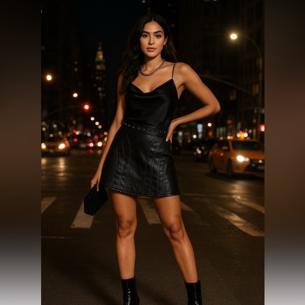 Honey Birdette Black Vegan Leather Connie Skirt